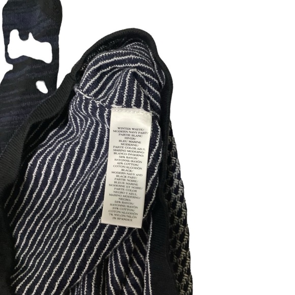 Ann Taylor Short Sleeve Midi Dress Sz Medium Bodycon Fitted Black / White / Navy - Picture 4 of 10